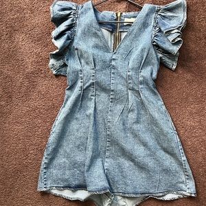 Denim Roush sleeve romper with back zipper